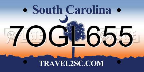 7OGL655 South Carolina License Plate