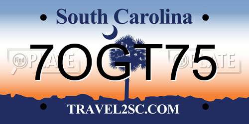 7OGT75 South Carolina License Plate
