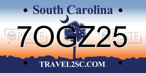 7OGZ25 South Carolina License Plate