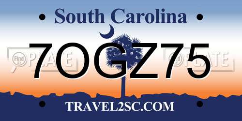 7OGZ75 South Carolina License Plate