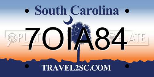 7OIA84 South Carolina License Plate