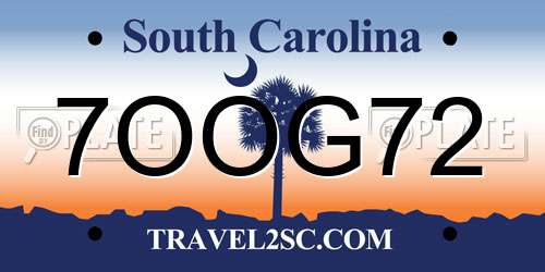 7OOG72 South Carolina License Plate