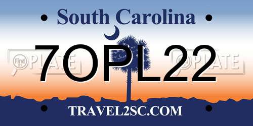7OPL22 South Carolina License Plate