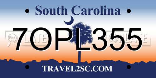 7OPL355 South Carolina License Plate