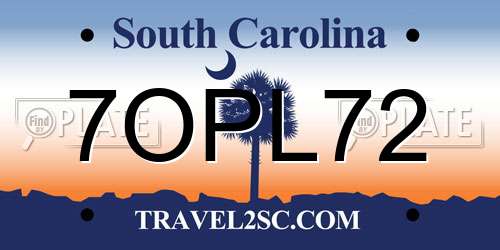 7OPL72 South Carolina License Plate