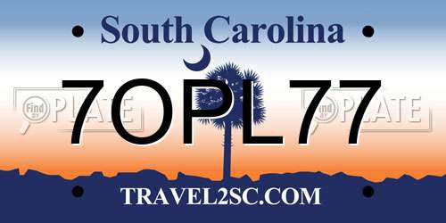 7OPL77 South Carolina License Plate