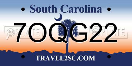 7OQG22 South Carolina License Plate