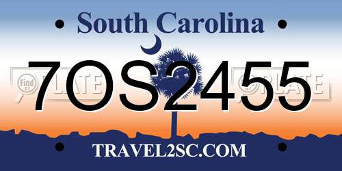 7OS2455 South Carolina License Plate