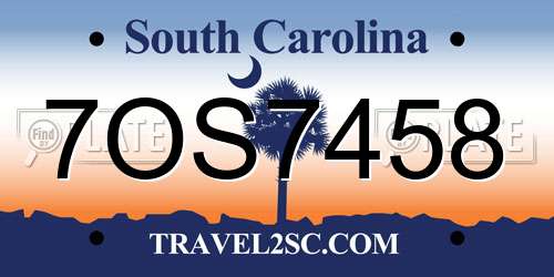 7OS7458 South Carolina License Plate