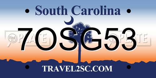7OSG53 South Carolina License Plate