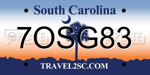7OSG83 South Carolina License Plate