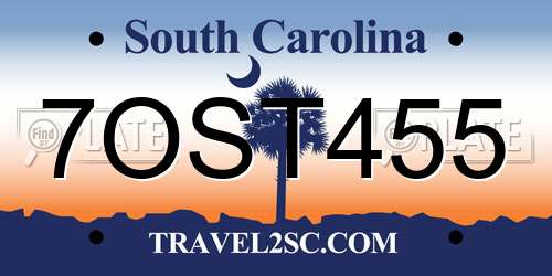 7OST455 South Carolina License Plate