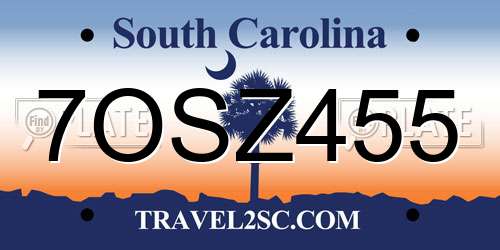 7OSZ455 South Carolina License Plate