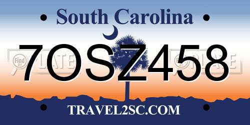 7OSZ458 South Carolina License Plate