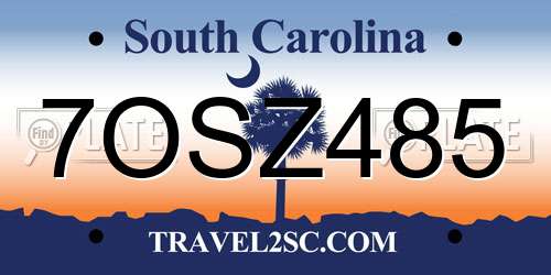 7OSZ485 South Carolina License Plate