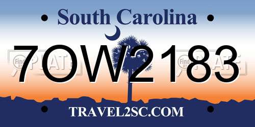7OW2183 South Carolina License Plate