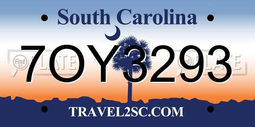 7OY3293 South Carolina License Plate