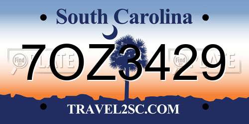 7OZ3429 South Carolina License Plate
