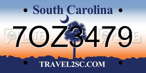 7OZ3479 South Carolina License Plate
