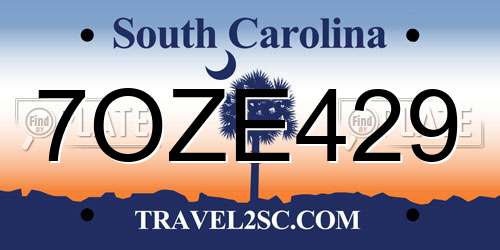 7OZE429 South Carolina License Plate