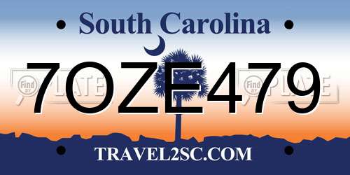 7OZE479 South Carolina License Plate