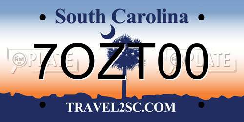 7OZT00 South Carolina License Plate