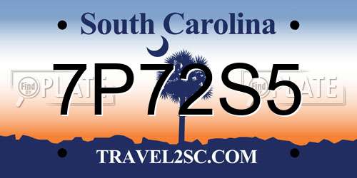 7P72S5 South Carolina License Plate