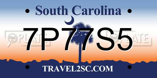 7P77S5 South Carolina License Plate