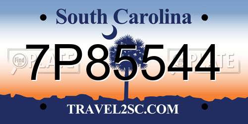 7P85544 South Carolina License Plate