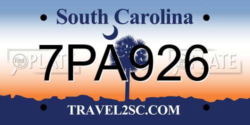 7PA926 South Carolina License Plate