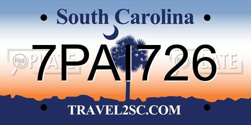 7PAI726 South Carolina License Plate