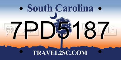 7PD5187 South Carolina License Plate
