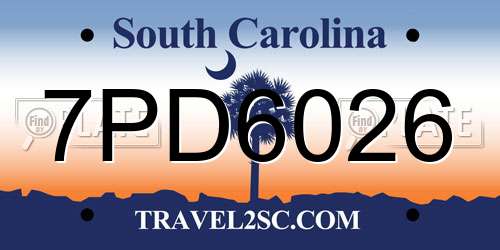 7PD6026 South Carolina License Plate