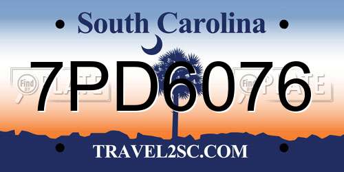 7PD6076 South Carolina License Plate