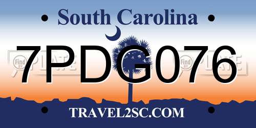 7PDG076 South Carolina License Plate