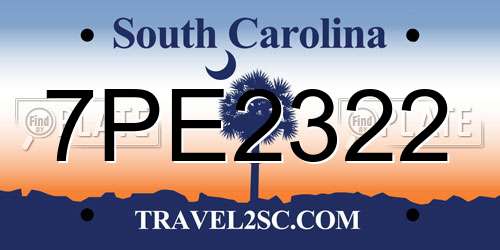 7PE2322 South Carolina License Plate
