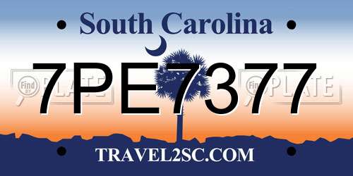 7PE7377 South Carolina License Plate