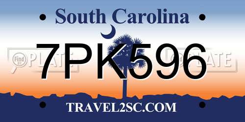 7PK596 South Carolina License Plate
