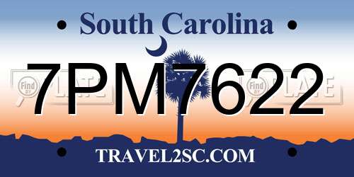 7PM7622 South Carolina License Plate