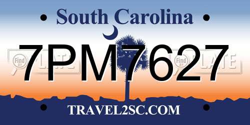 7PM7627 South Carolina License Plate