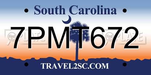 7PMT672 South Carolina License Plate