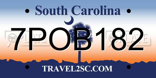 7POB182 South Carolina License Plate
