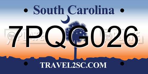 7PQG026 South Carolina License Plate