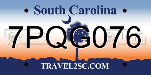 7PQG076 South Carolina License Plate