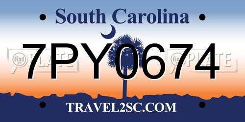 7PY0674 South Carolina License Plate