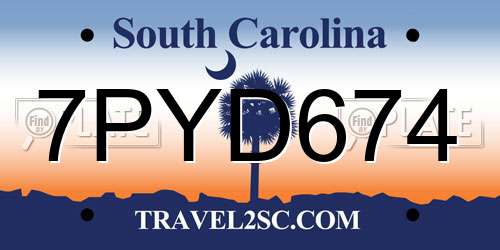 7PYD674 South Carolina License Plate