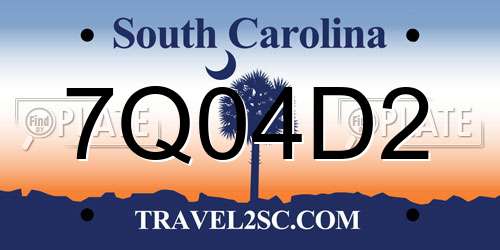 7Q04D2 South Carolina License Plate