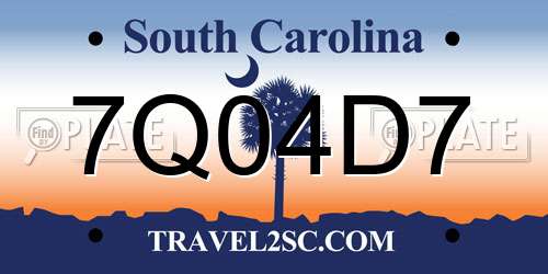 7Q04D7 South Carolina License Plate