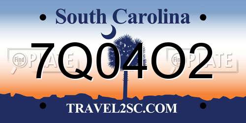 7Q04O2 South Carolina License Plate