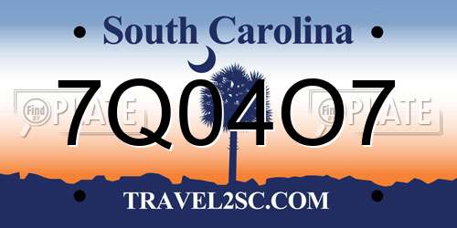 7Q04O7 South Carolina License Plate
